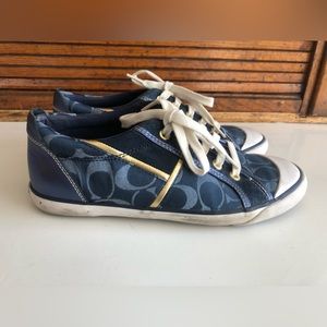 Coach Blue and Gold Signature Sneakers - Size 8
